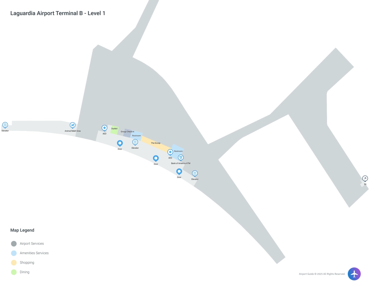 Laguardia Airport LGA | Terminal B/Level 1 Map