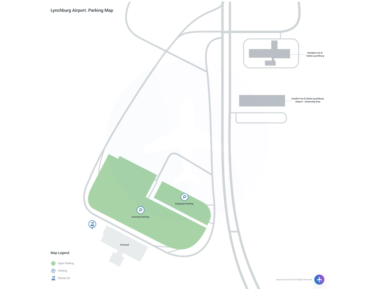 Lynchburg Regional Airport-Preston Glenn Field (LYH) Parking Map