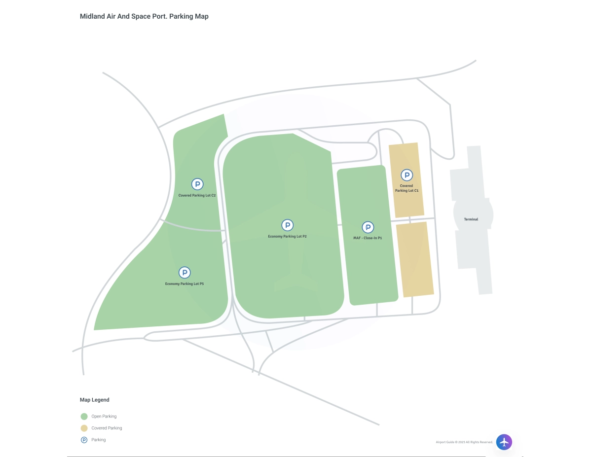 Midland International Air And Space Port (MAF) Parking Map