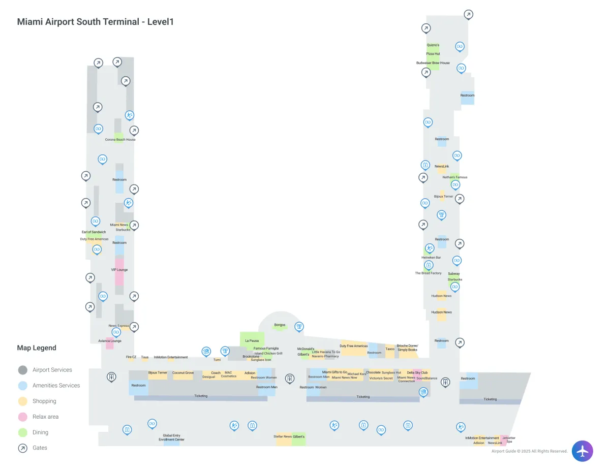 MIA Terminal South Level 1 map
