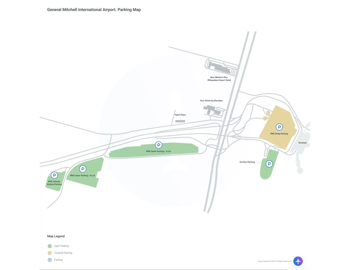 General Mitchell International Airport (MKE) Parking Map