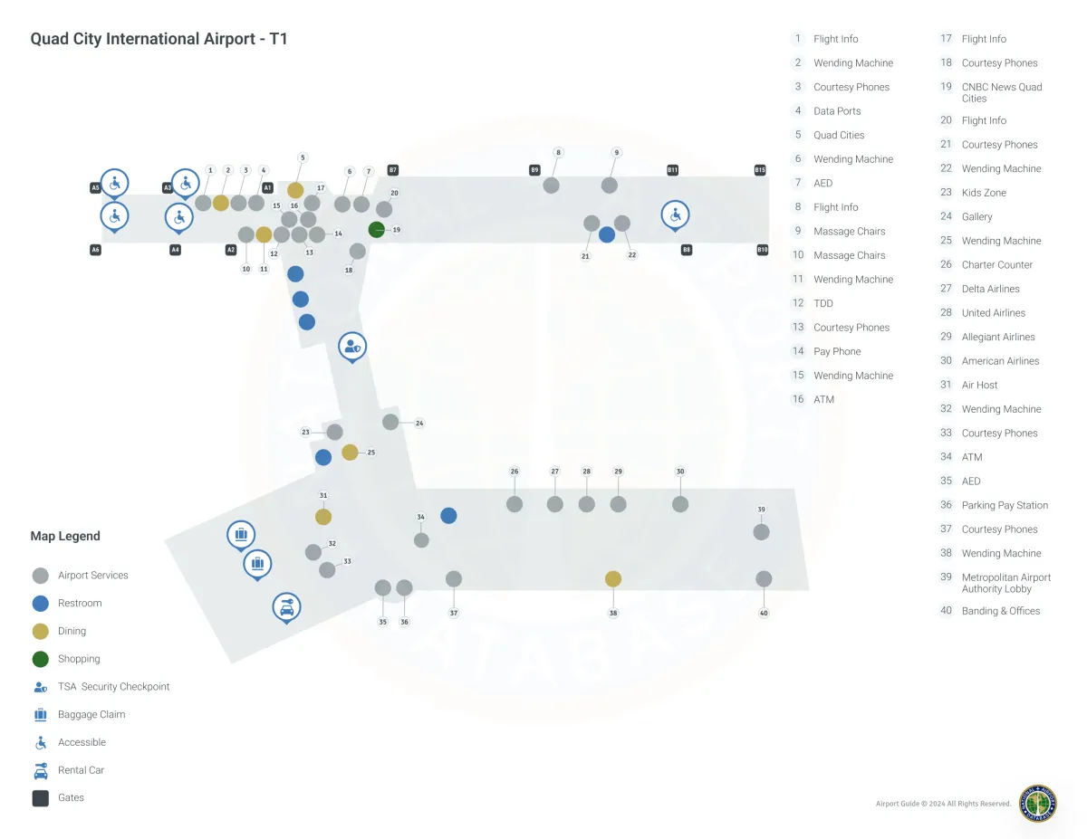 Quad City Airport MLI | Terminal 1/Level 1 Map