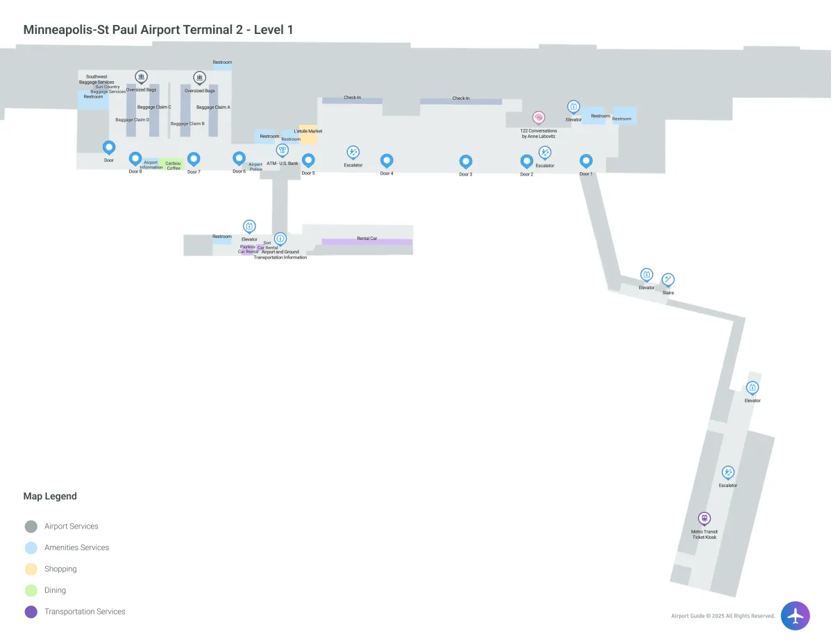 Minneapolis-St Paul Airport MSP | Terminal 2/Level 1 Map