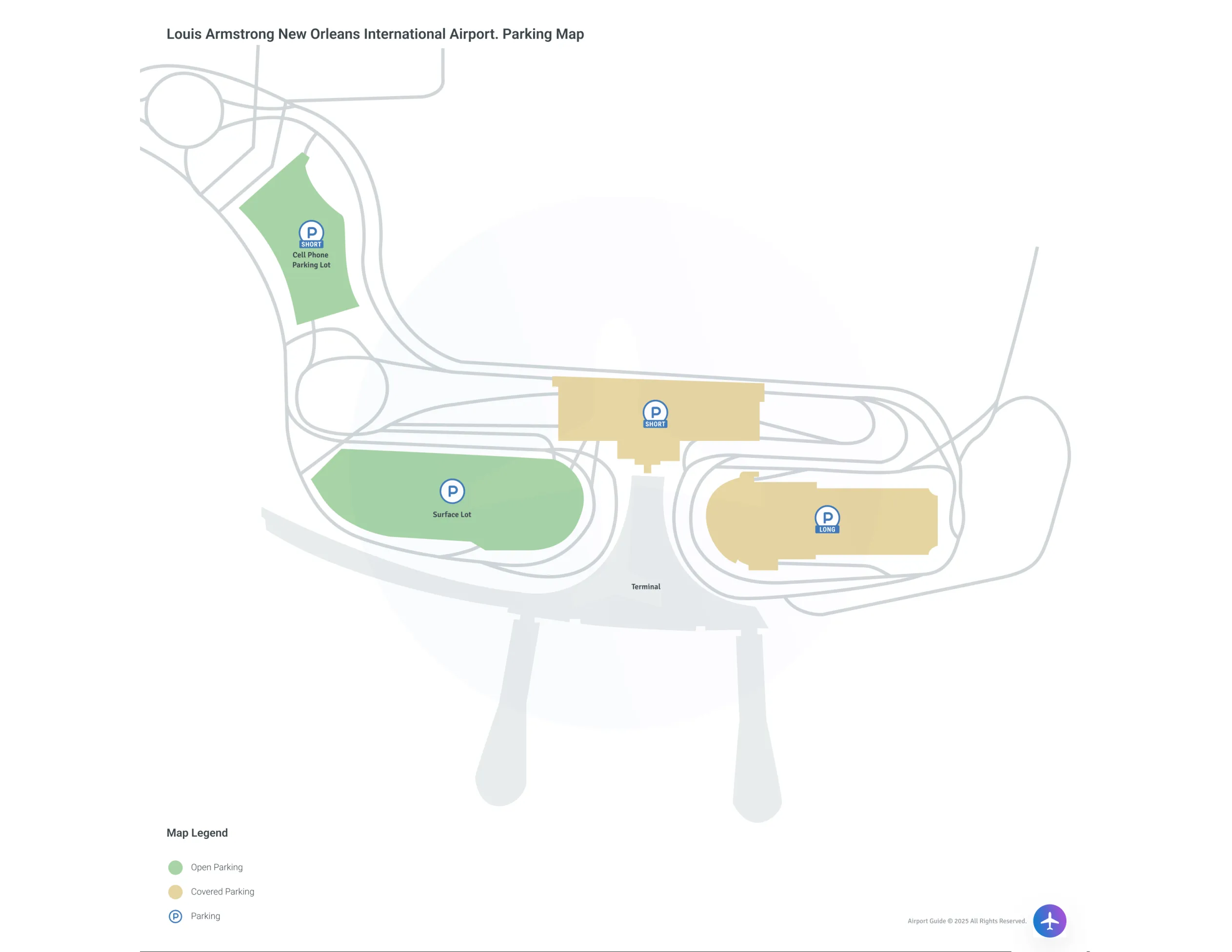 Louis Armstrong New Orleans International Airport (MSY) Parking Map