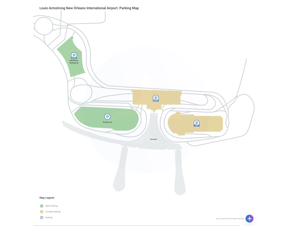 Louis Armstrong New Orleans International Airport (MSY) Parking Map
