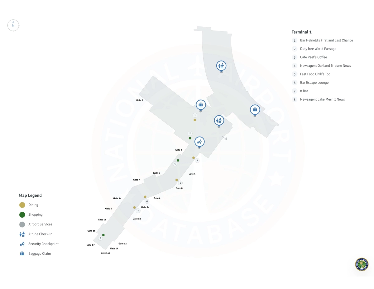 Oakland Airport OAK | Terminal 1/Level 1 Map
