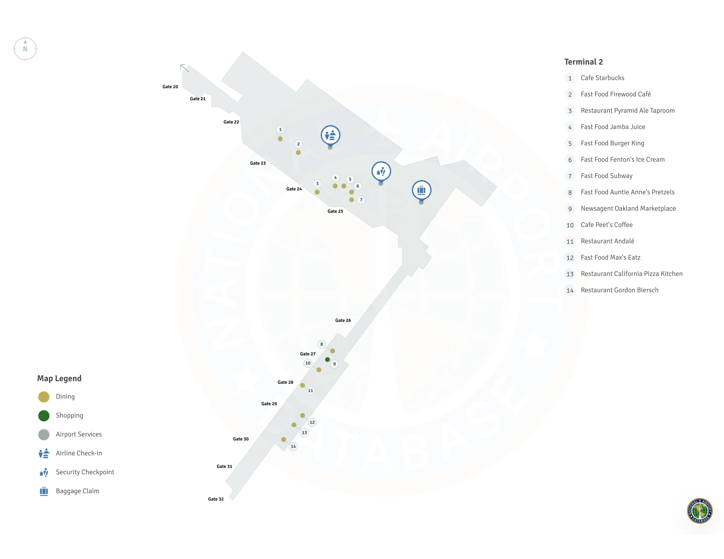 OAK Terminal 2 / Level 1 Map
