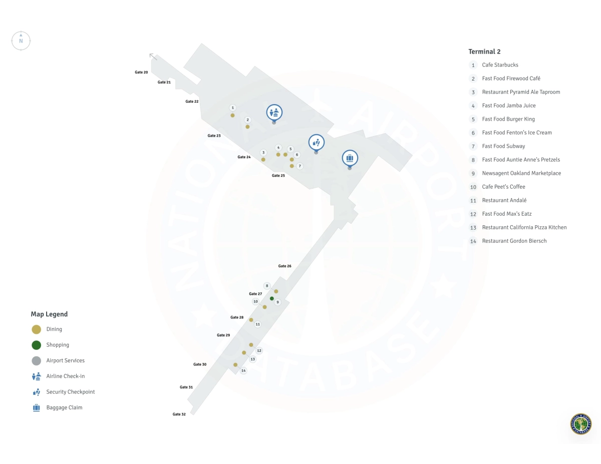Oakland Airport OAK | Terminal 2/Level 1 Map