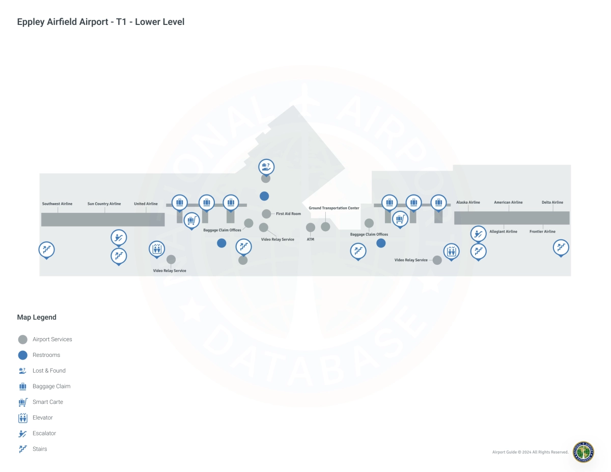 Eppley Airfield OMA | Terminal 1/T1 - Lower Level Map
