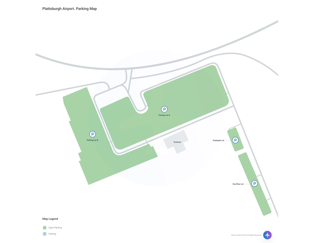 Plattsburgh International Airport (PBG) Parking Map