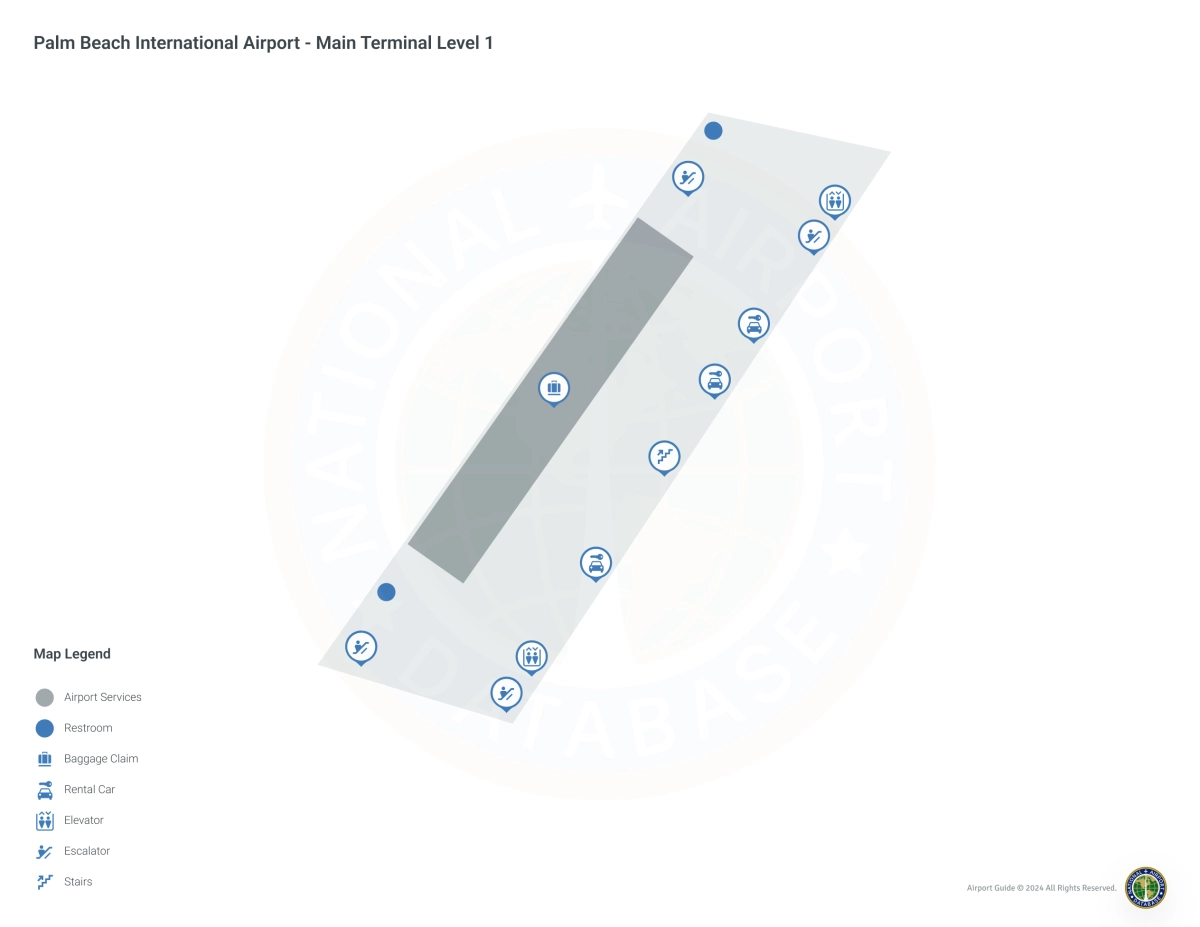 Palm Beach Airport PBI | Terminal 1/Level 1 Map