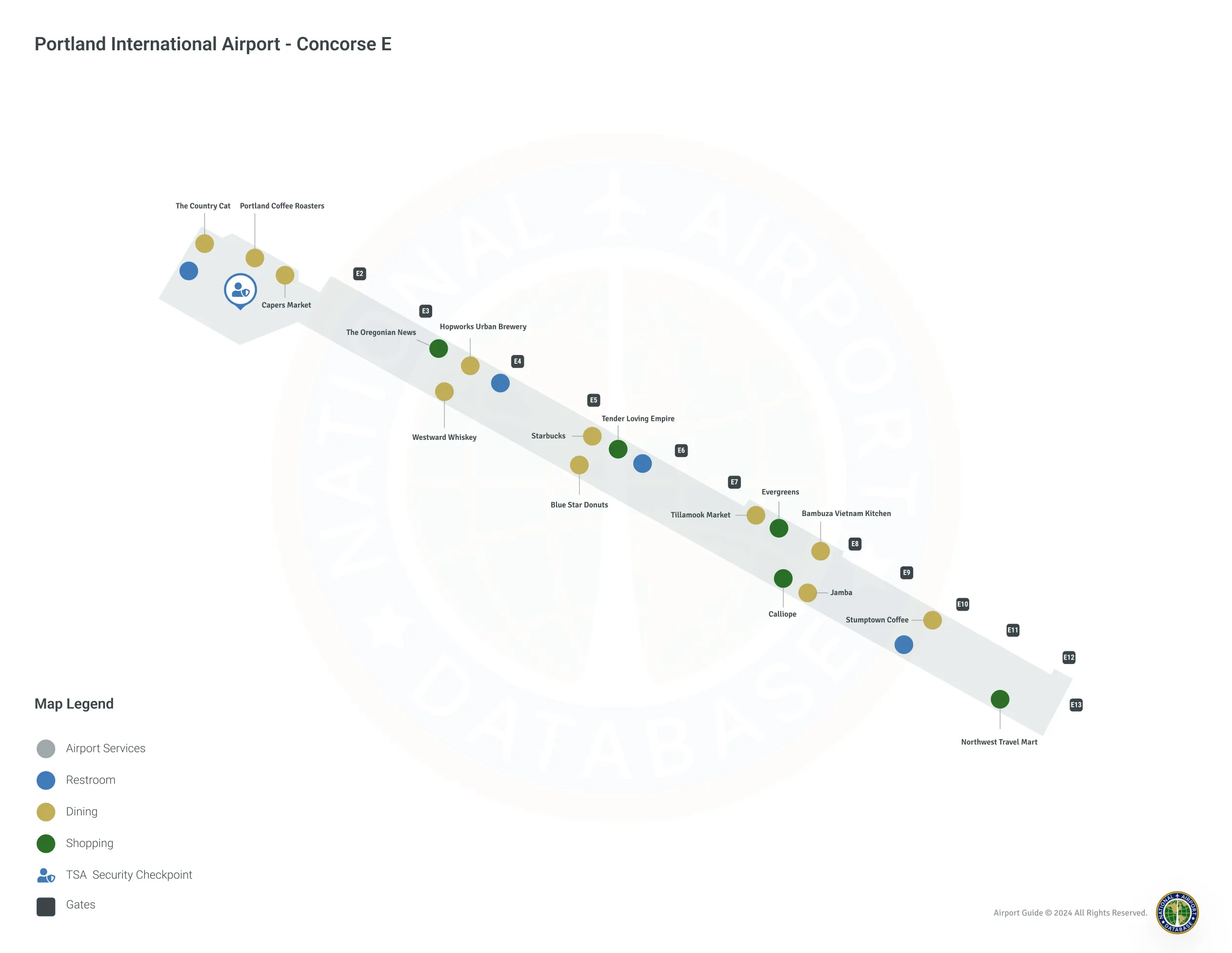 Portland Airport PDX | Concourse E/Level 1 Map