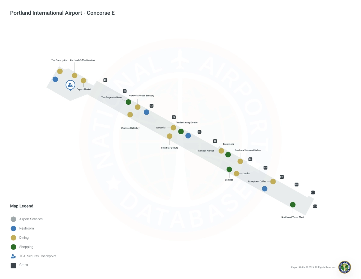 Portland Airport PDX | Concourse E/Level 1 Map