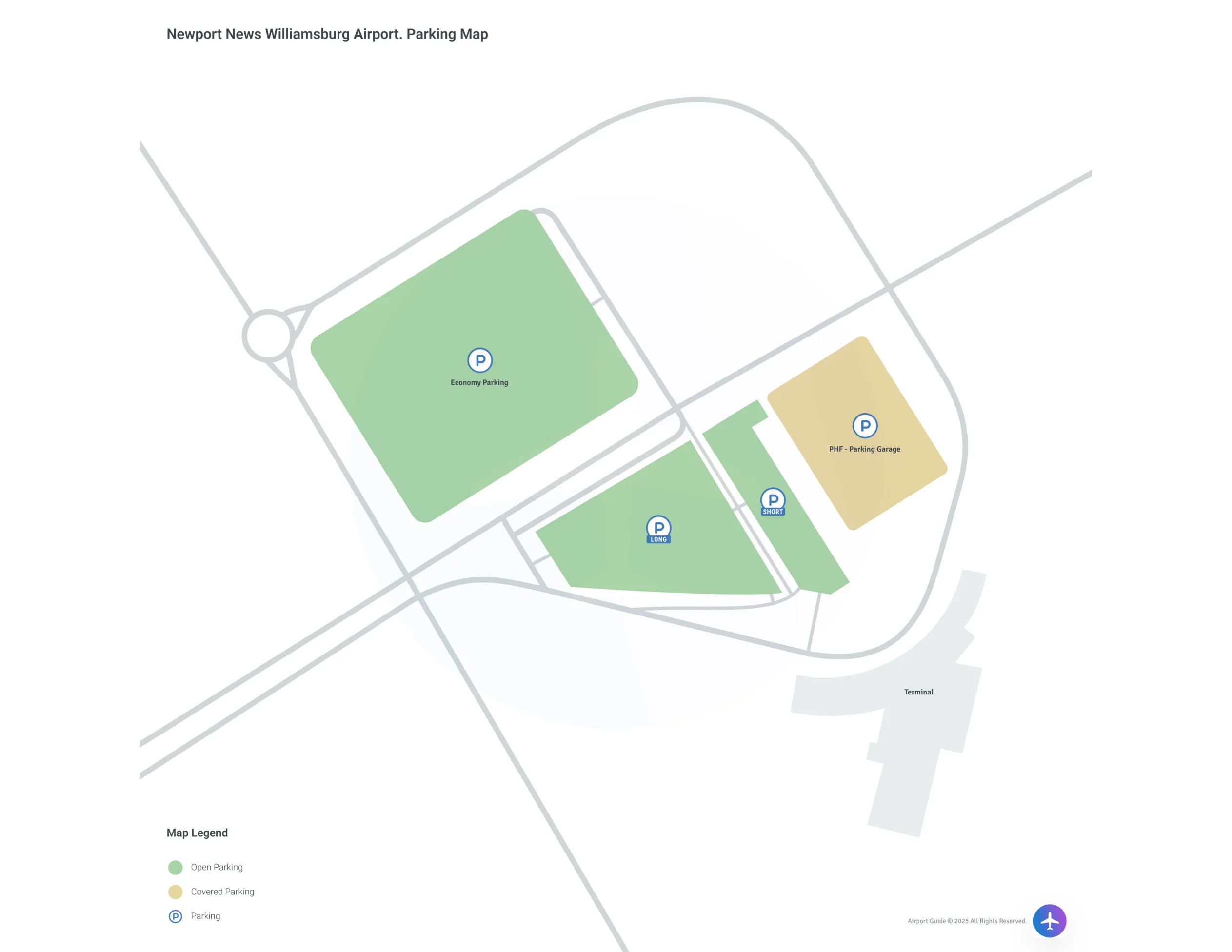 Newport News/Williamsburg International Airport (PHF) Parking Map