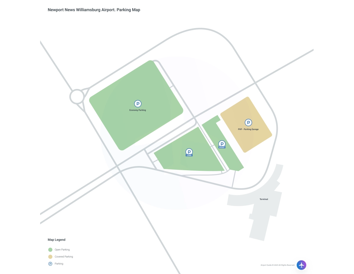 Newport News/Williamsburg International Airport (PHF) Parking Map