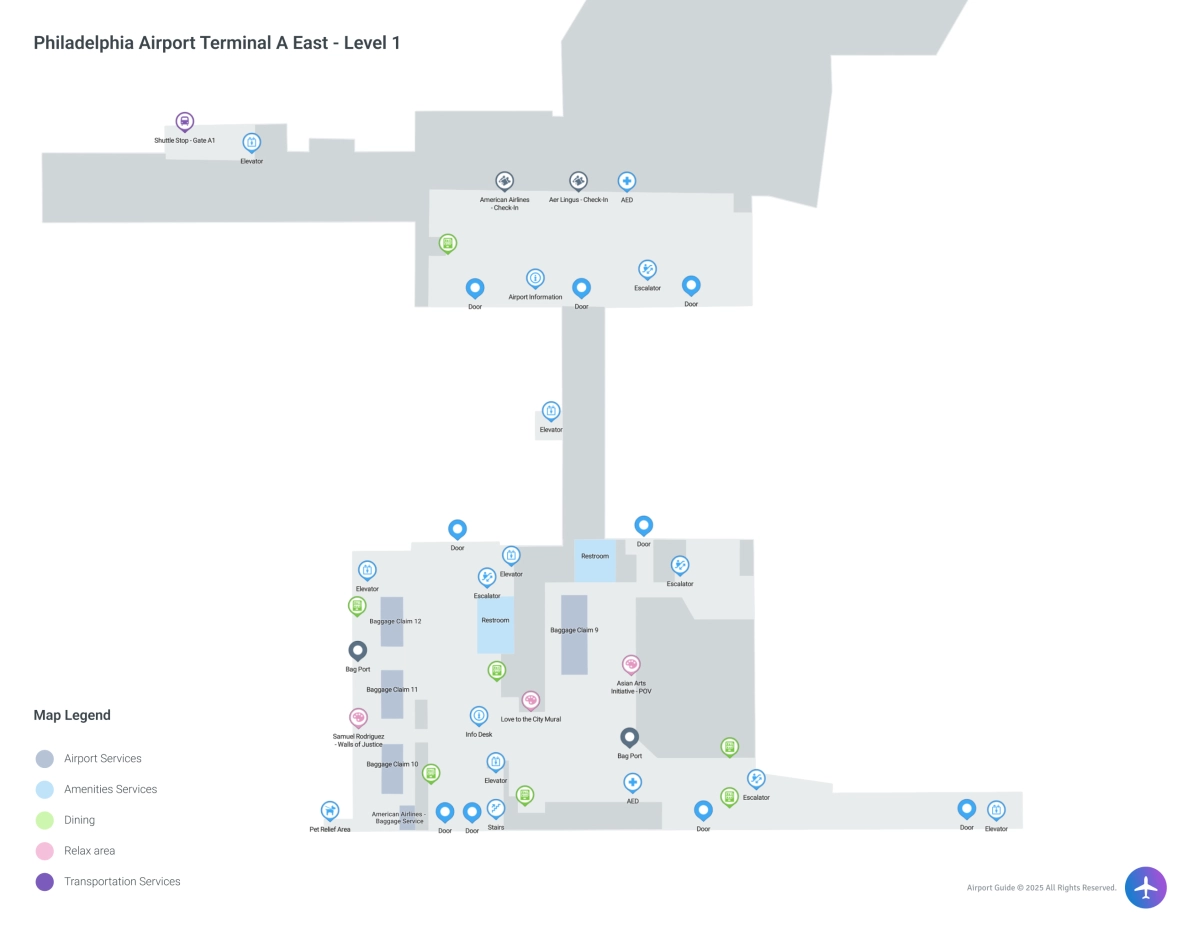 PHL Terminal A East / Level 1 Map
