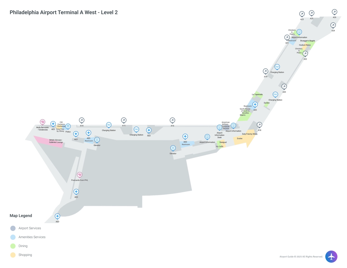 PHL Terminal A West / Level 2 Map