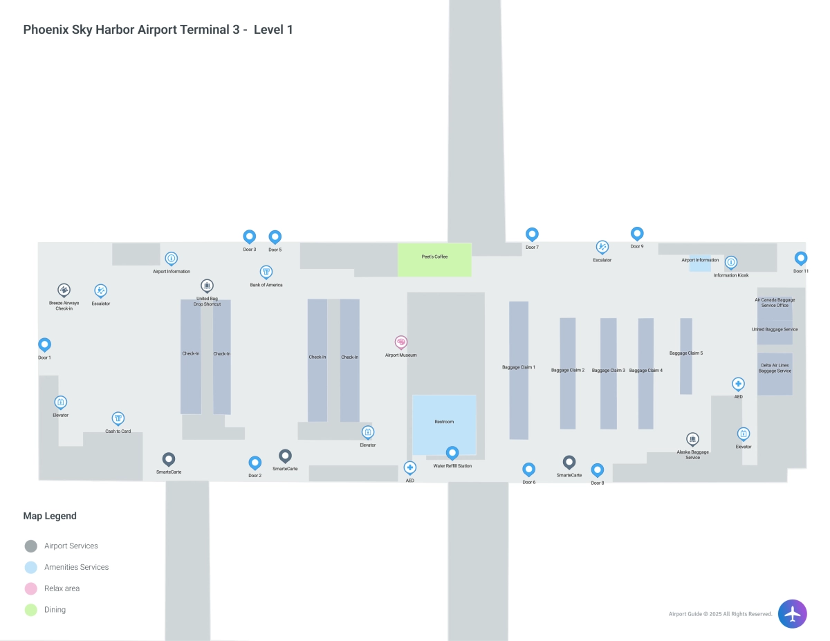 PHX Terminal 3 Level 1 map
