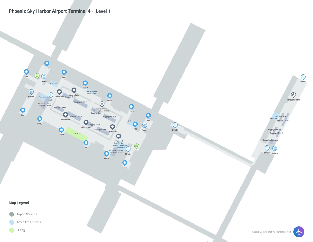 Phoenix Sky Harbor Airport PHX | Terminal 4/Level 1 Map