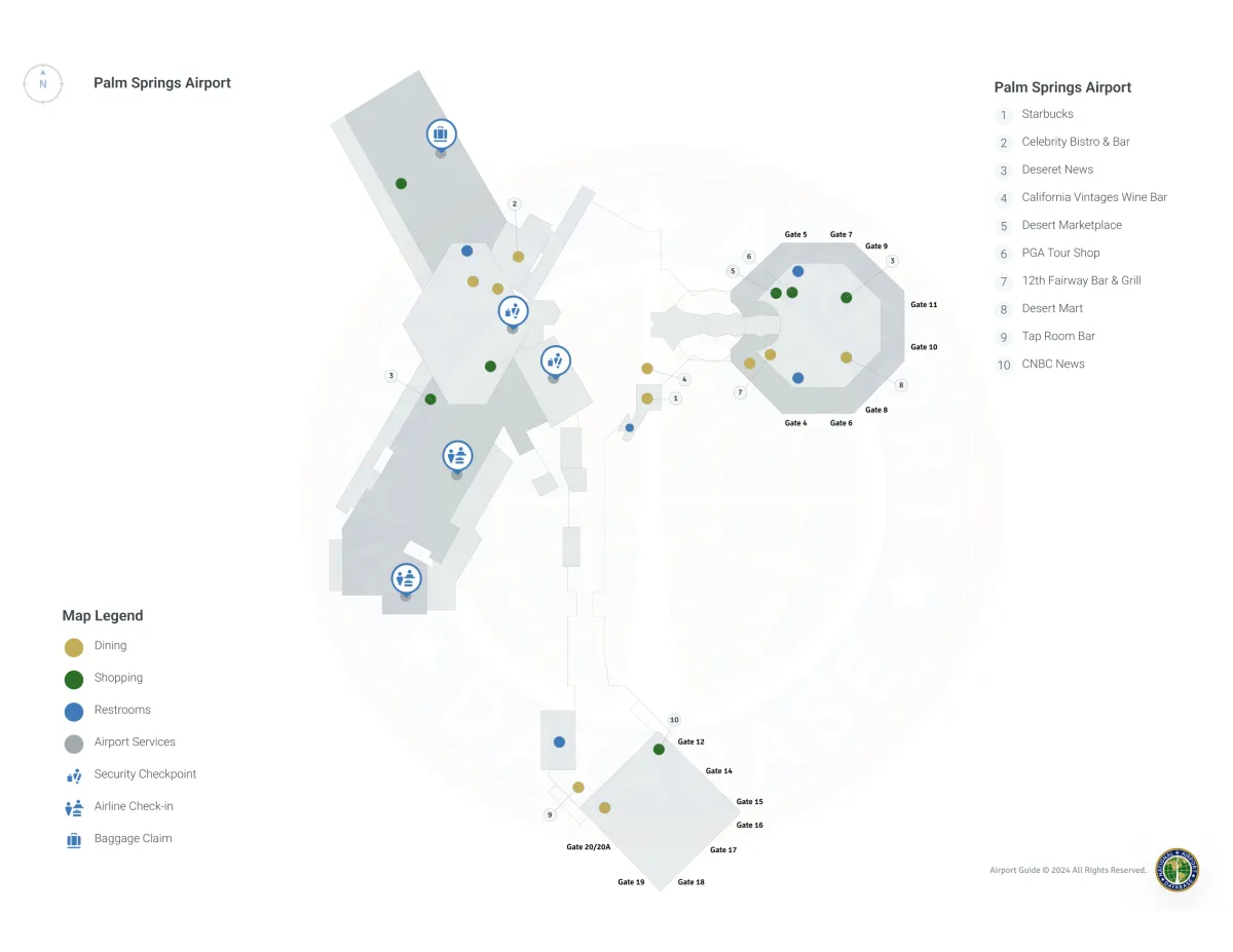 Palm Springs Airport PSP | Terminal 1/Level 1 Map