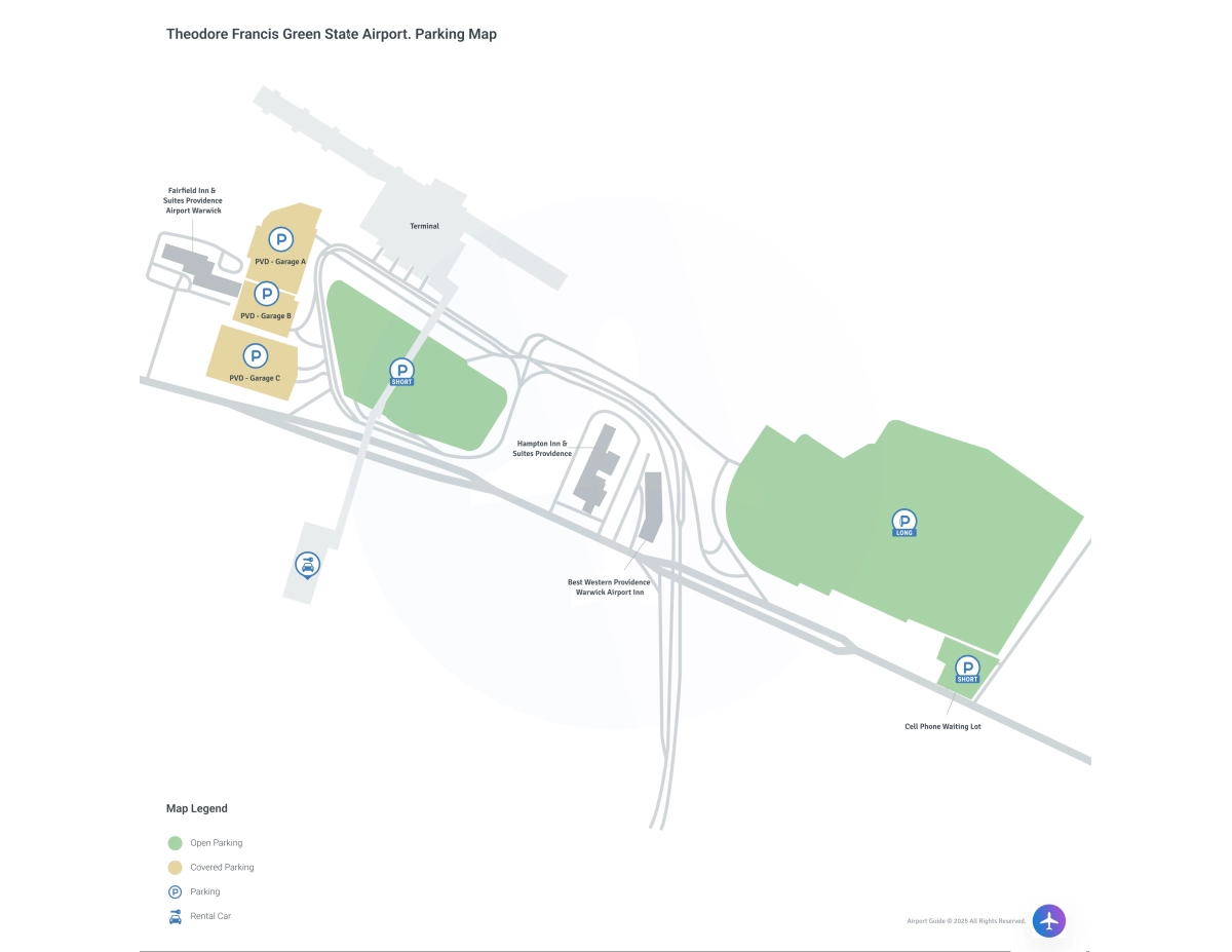 Rhode Island T F Green International Airport (PVD) Parking Map