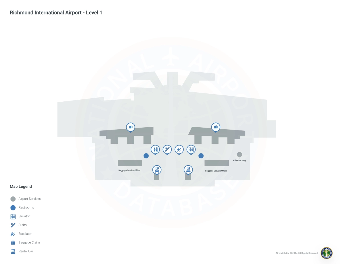 Richmond Airport RIC | Terminal 1/Level 1 Map