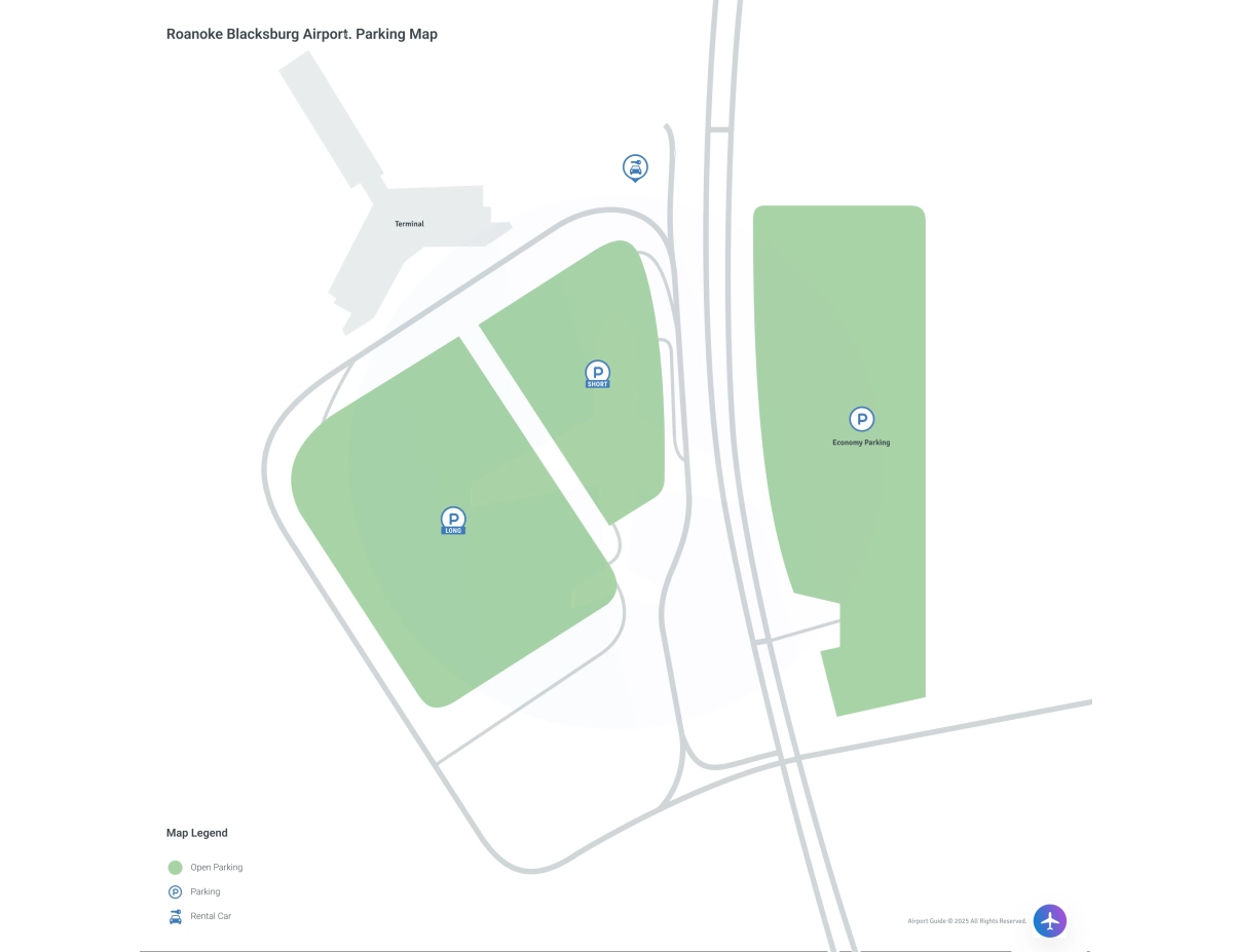 Roanoke-Blacksburg Regional Airport/Woodrum Field (ROA) Parking Map