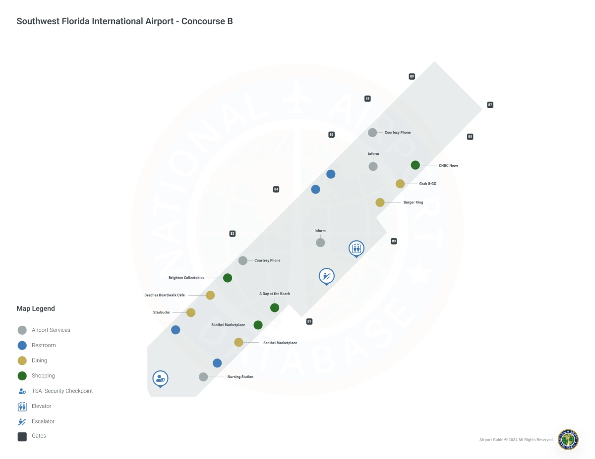 RSW Concourse B Level 1 map