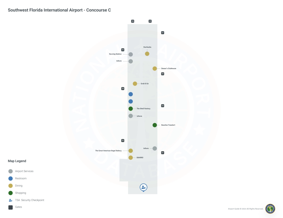 RSW Concourse C Level 1 map
