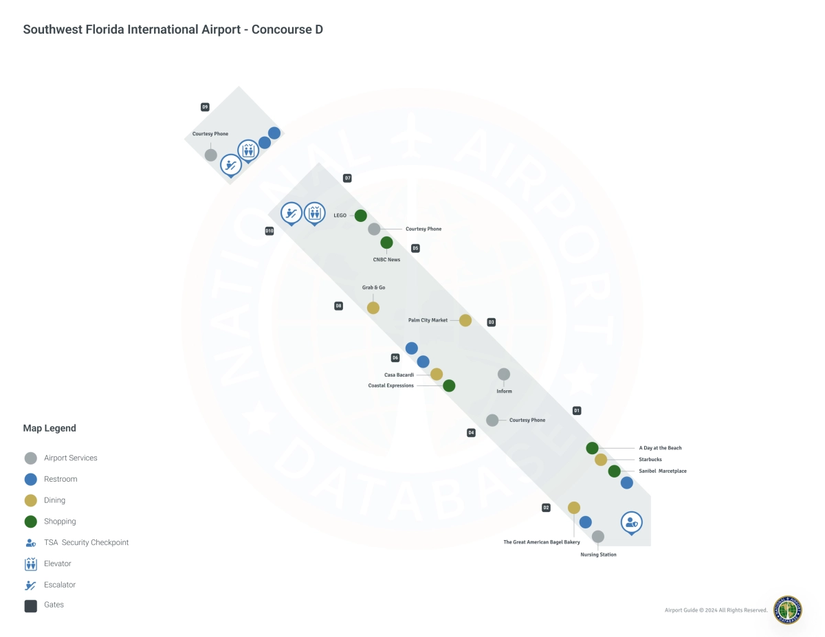 RSW Concourse D Level 1 map