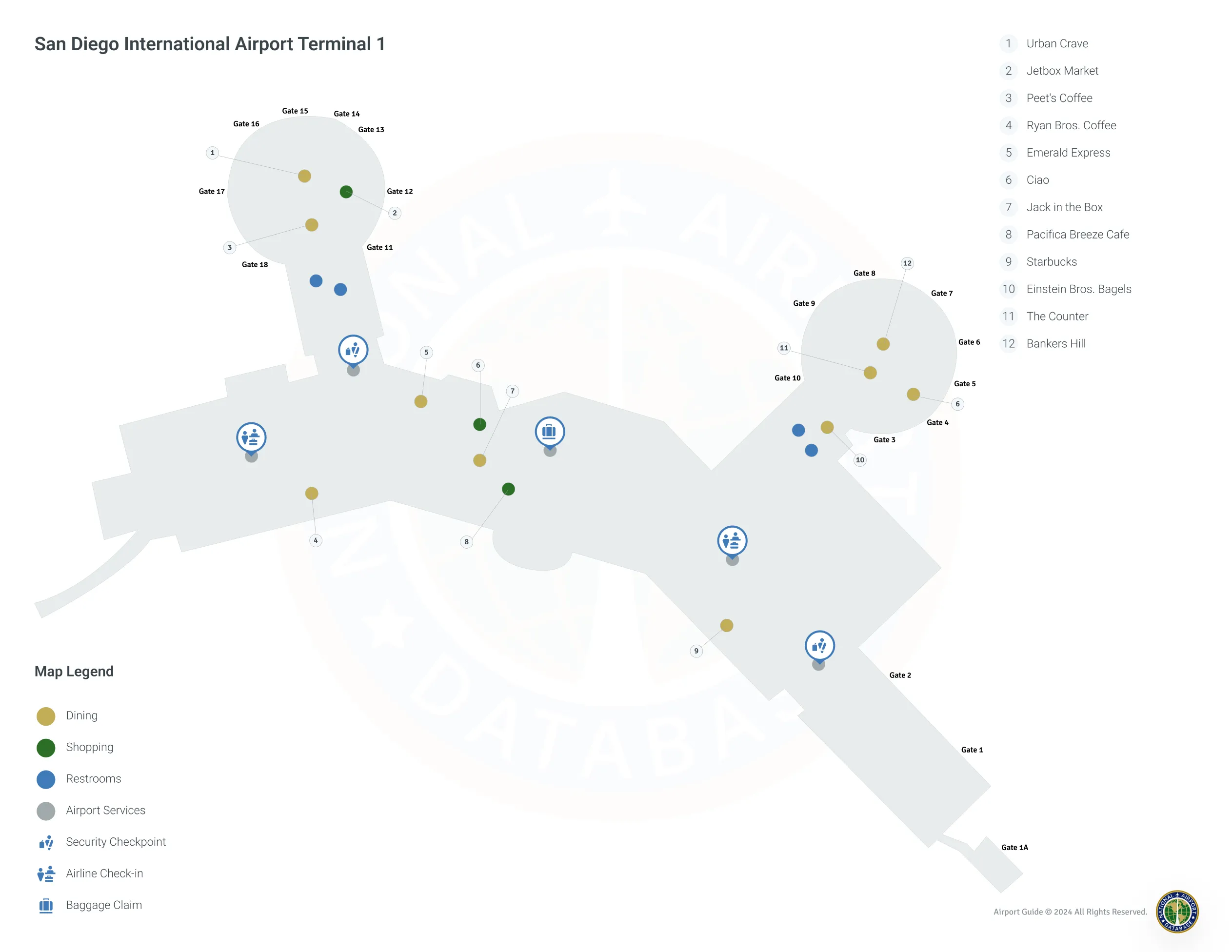 San Diego Airport SAN | Terminal 1/Level 1 Map