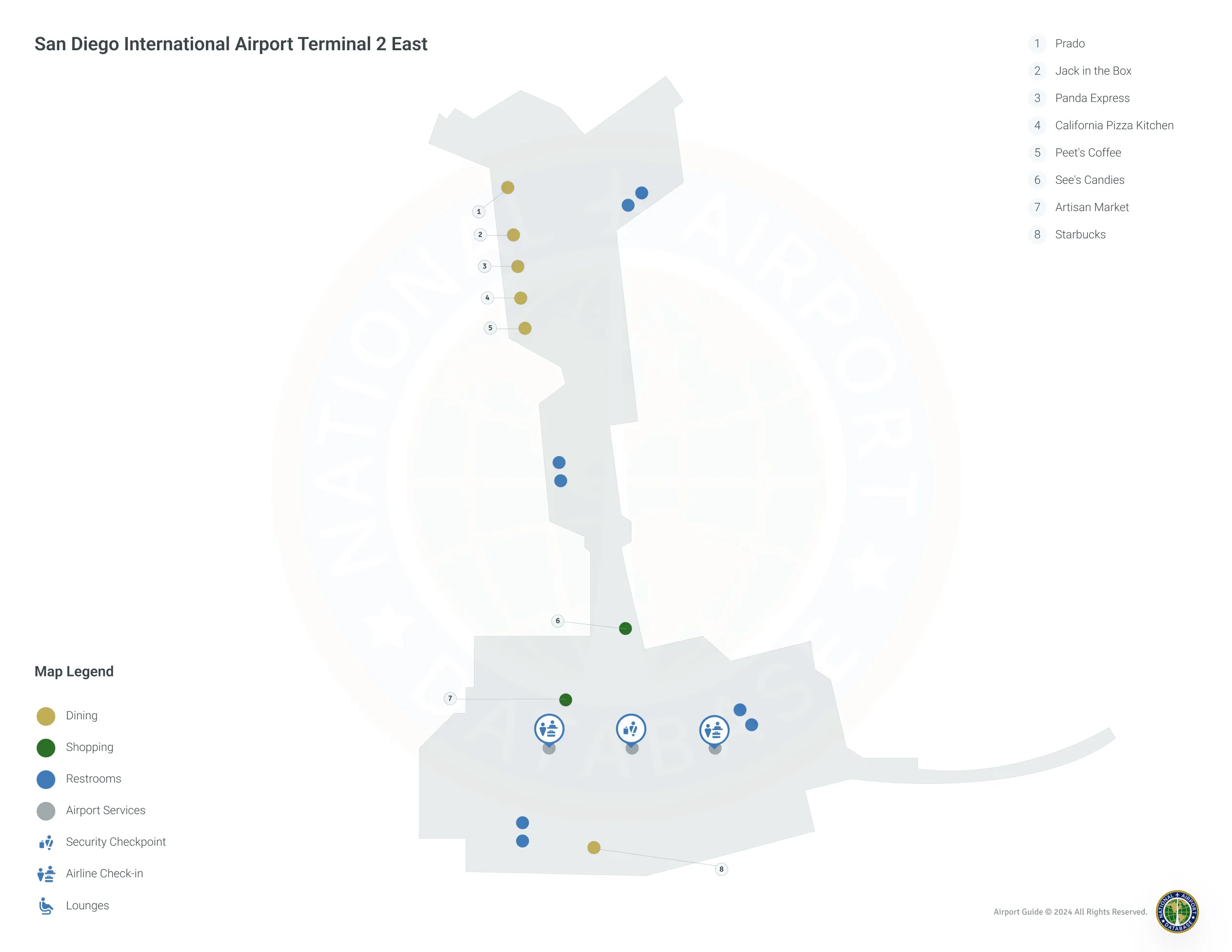 San Diego Airport SAN | Terminal 2/East Level 1 Map