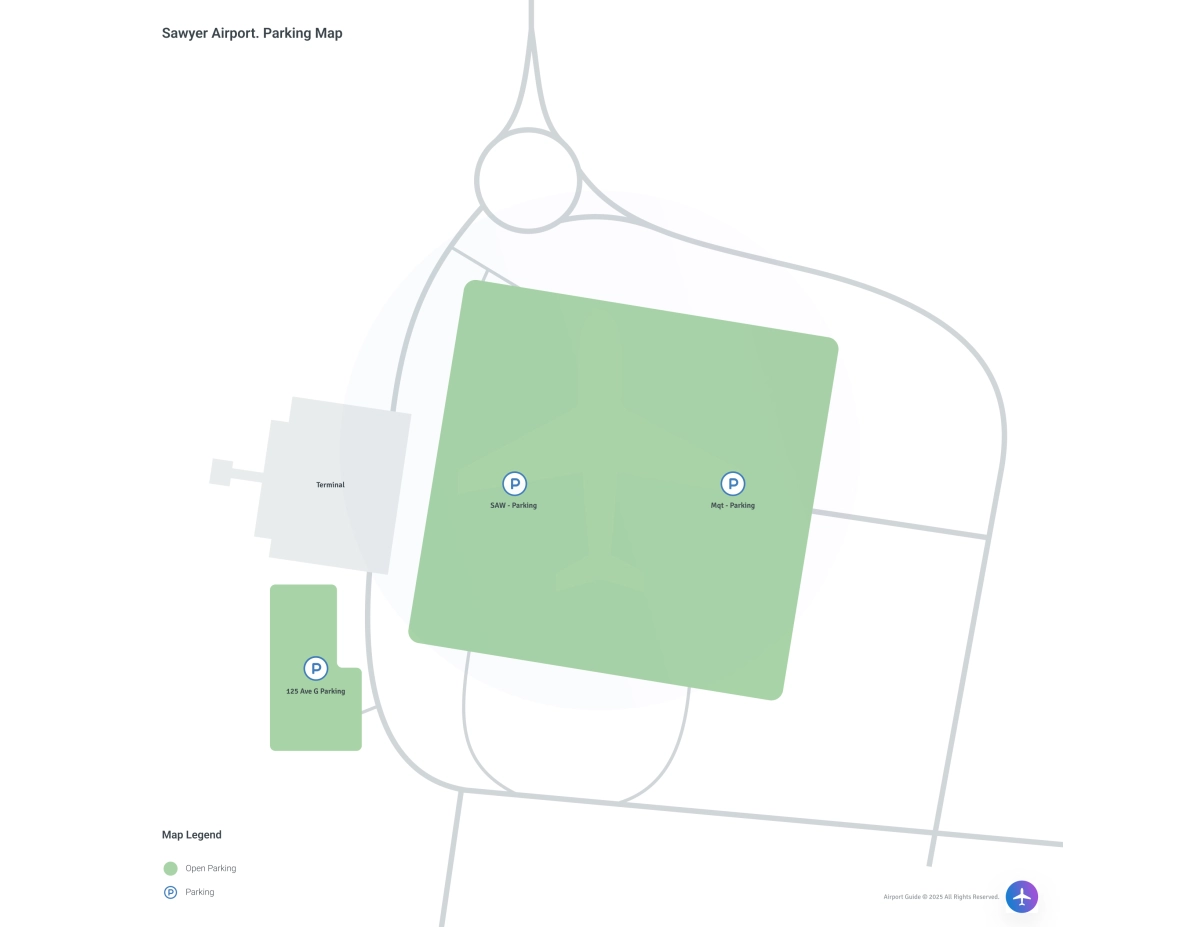 Sawyer International Airport (SAW) Parking Map