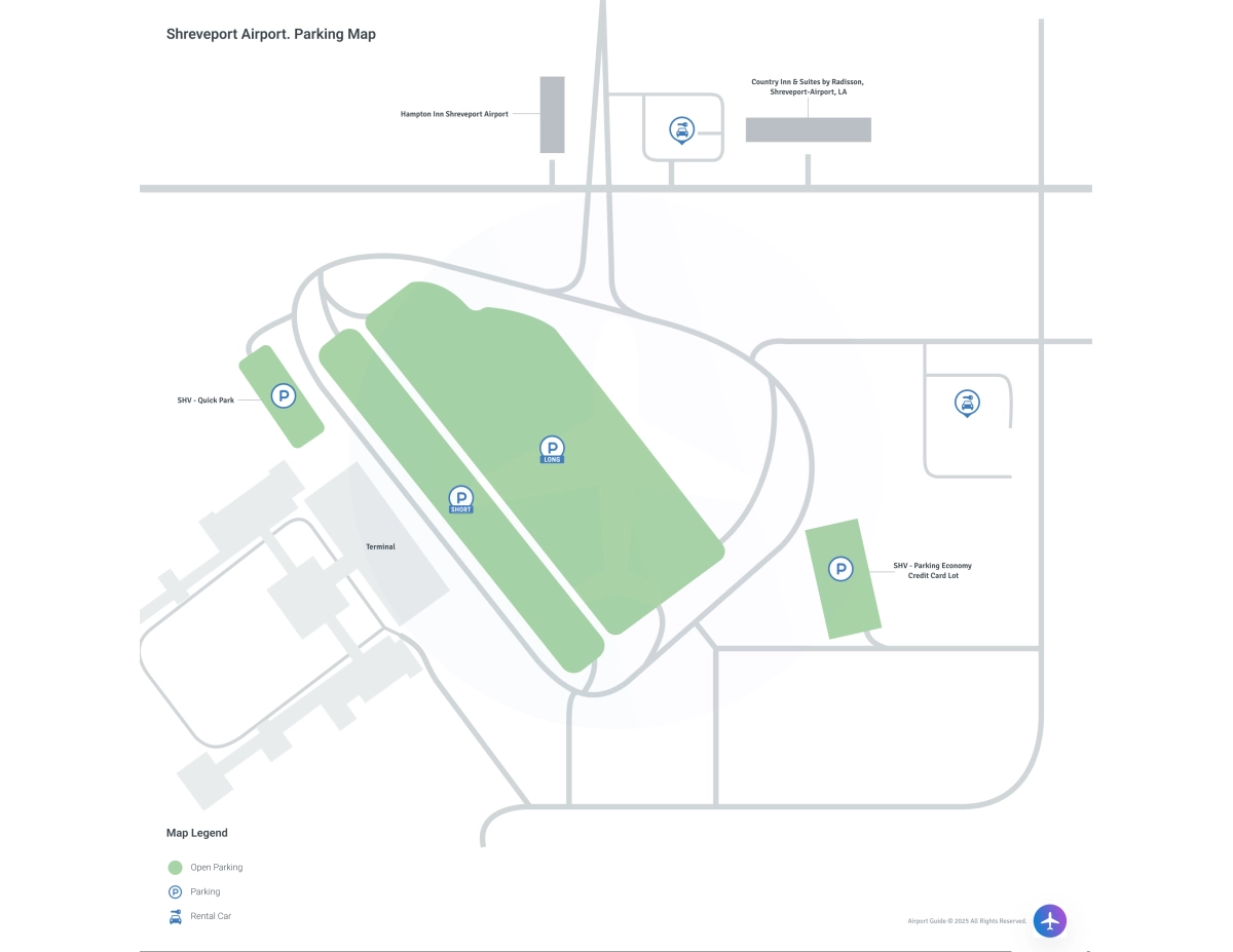 Shreveport Regional Airport (SHV) Parking Map