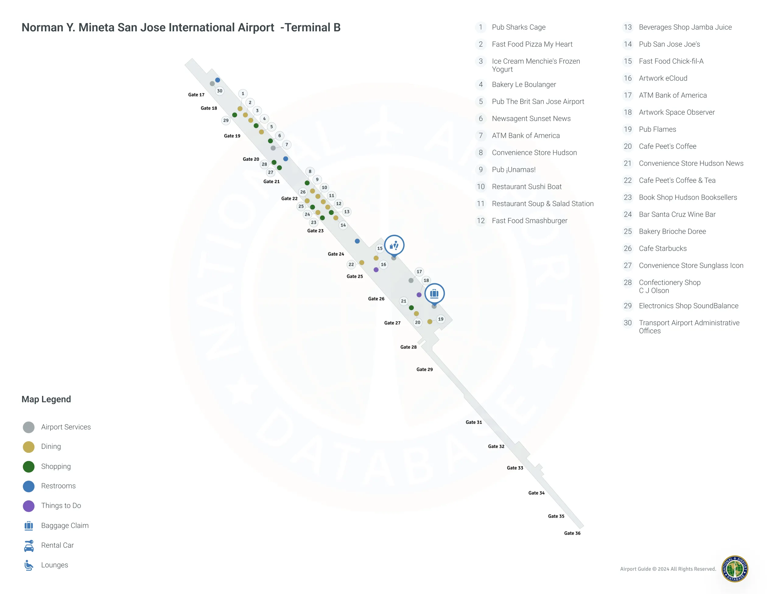 San Jose Airport SJC | Terminal B/Level 1 Map