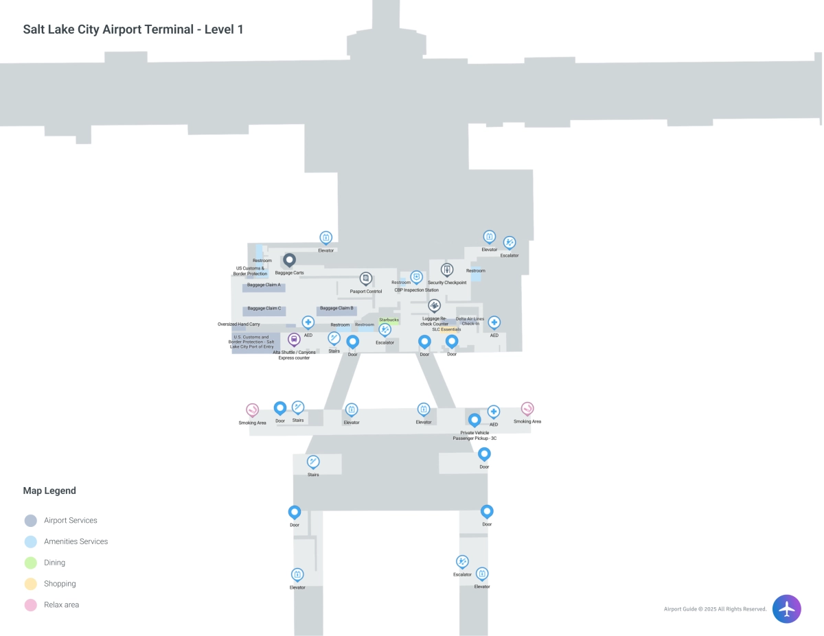 Salt Lake City Airport SLC | Terminal 1/Level 1 Map
