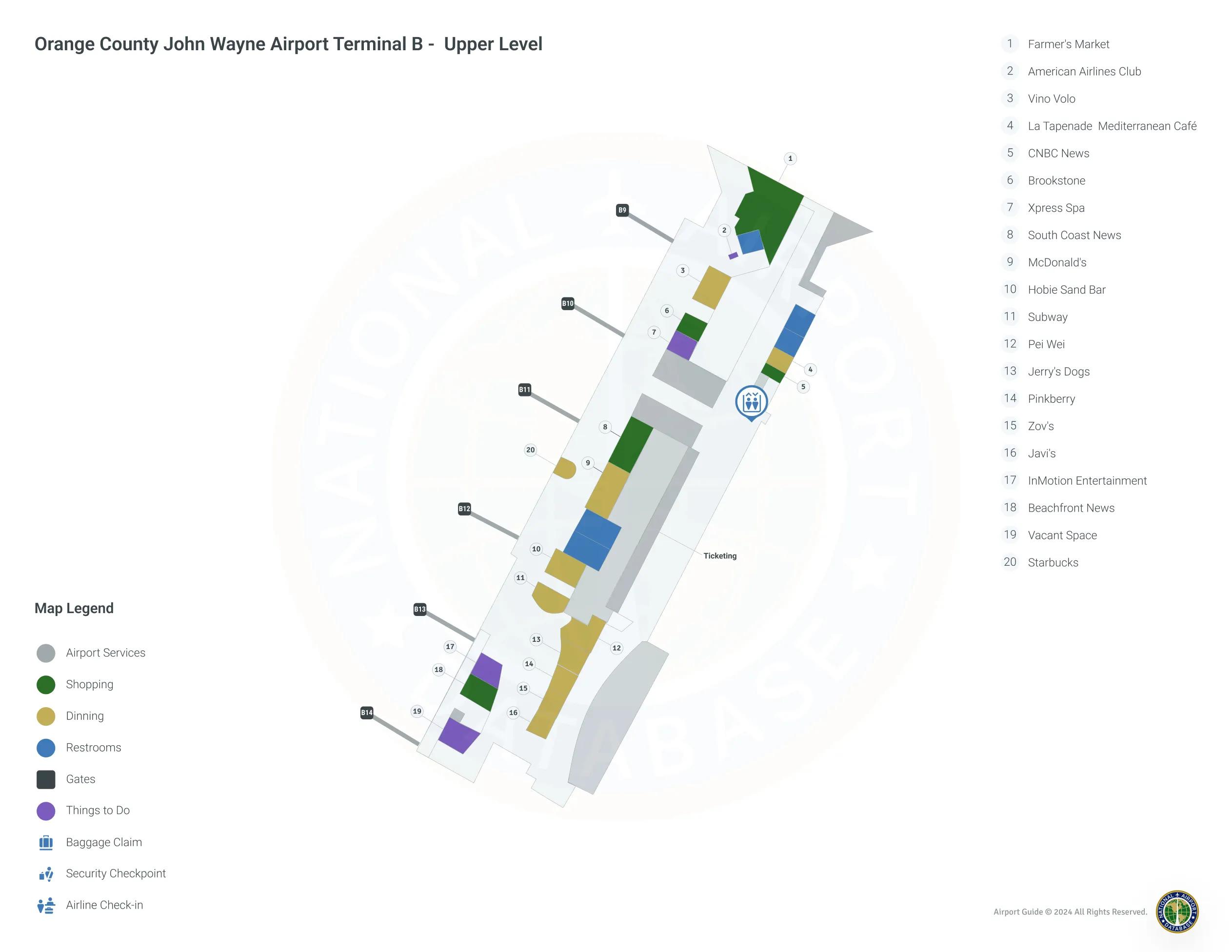 SNA Terminal B Upper Level map