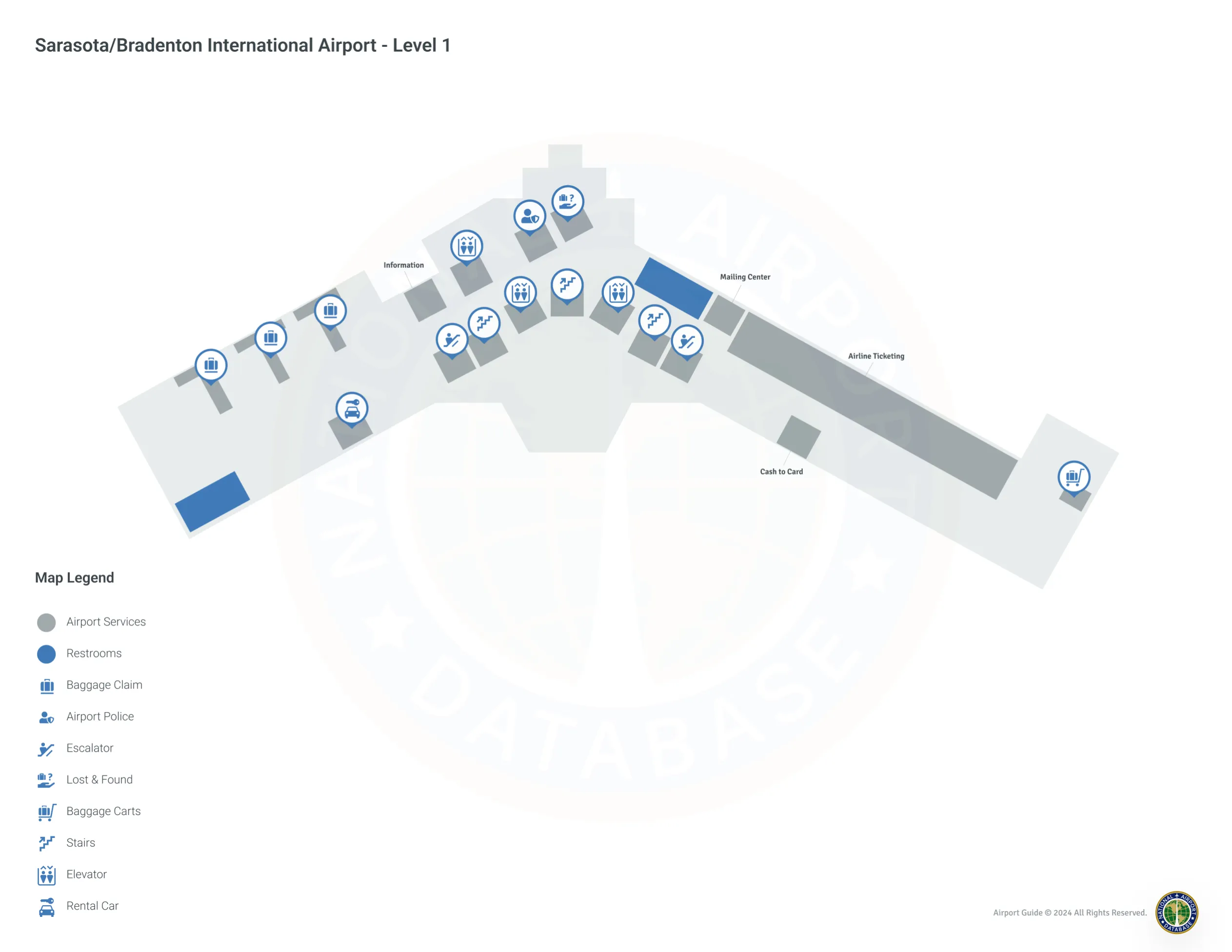 Sarasota Bradenton Airport SRQ | Terminal 1/Level 1 Map