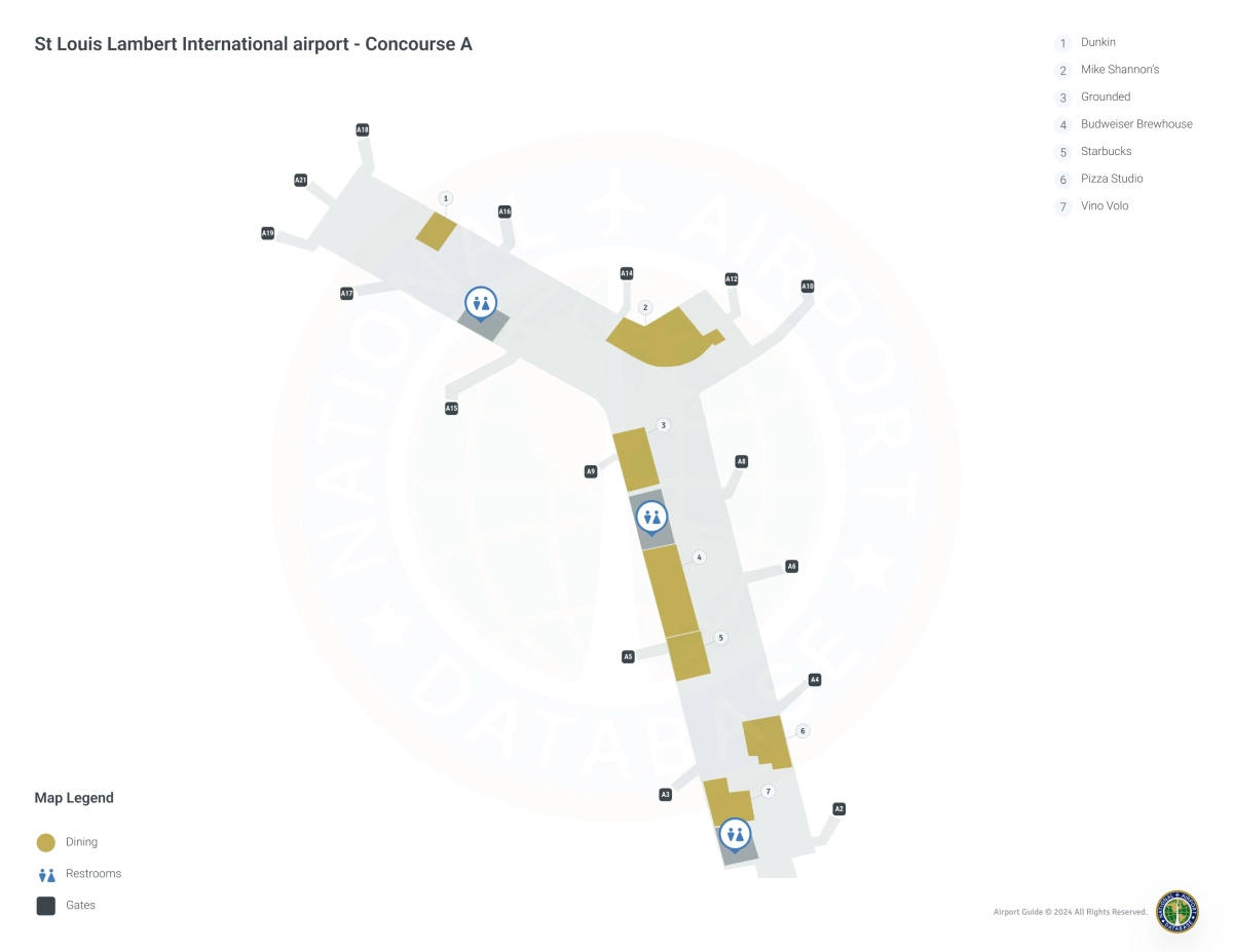 St Louis Airport STL | Concourse A/Level 1 Map