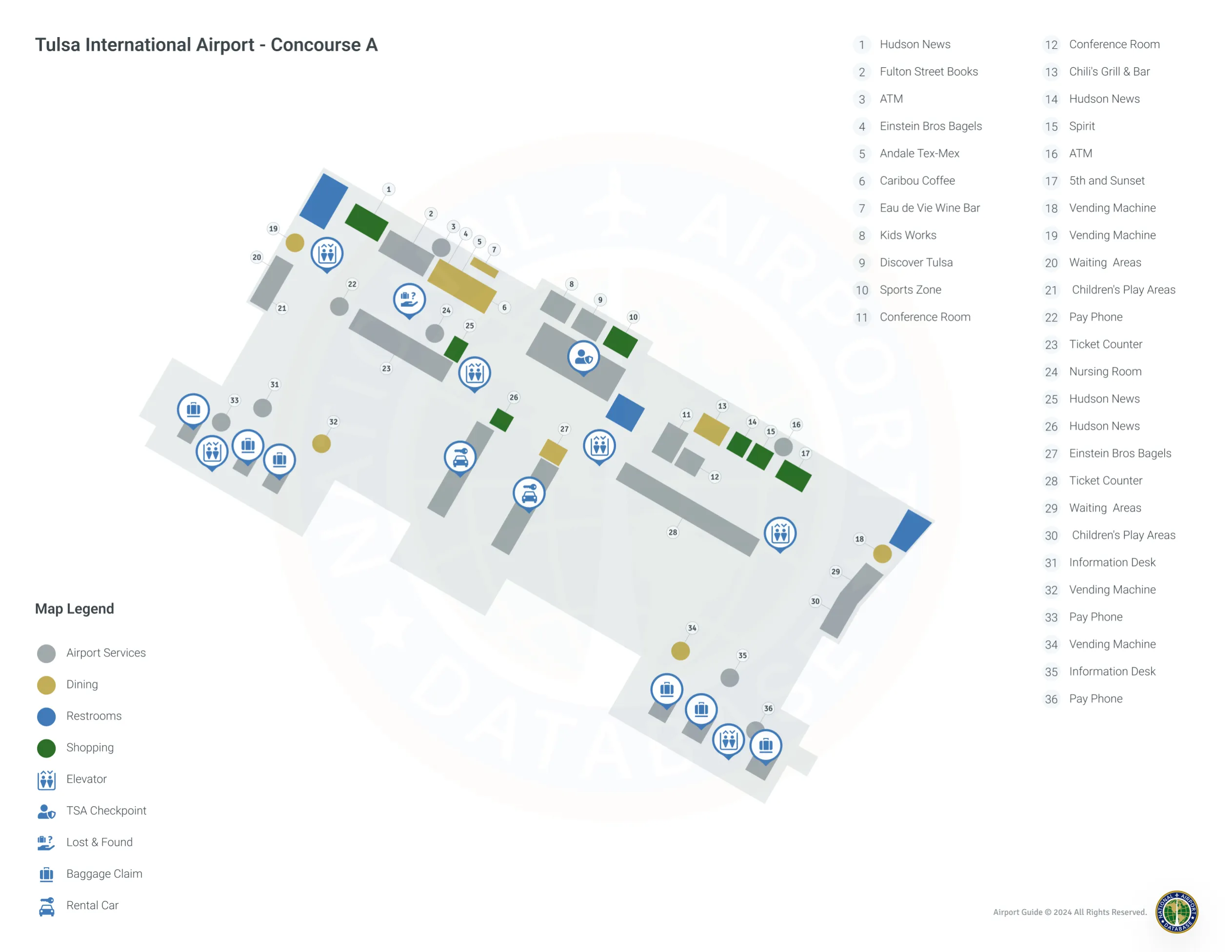 Tulsa Airport TUL | Terminal 1/Level 1 Map