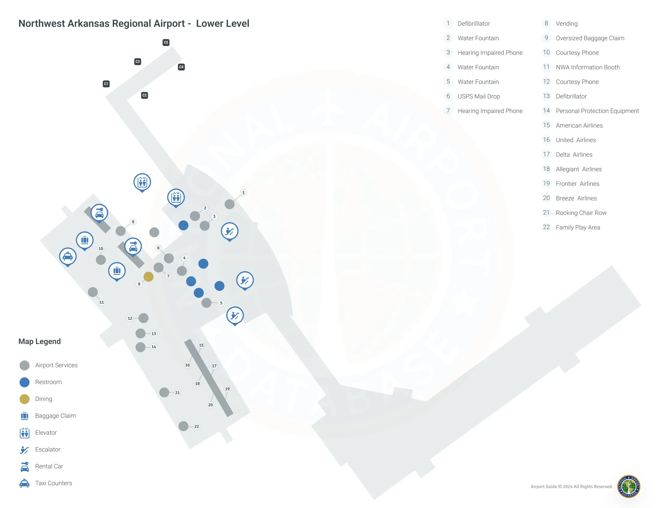 Northwest Arkansas Airport XNA | Terminal 1/Lower Level Map