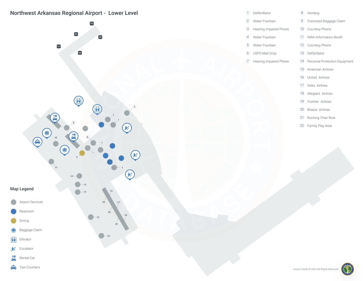 Northwest Arkansas Airport XNA | Terminal 1/Lower Level Map
