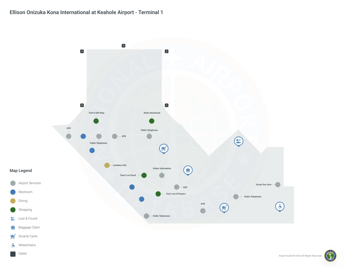 Kona Airport at Keahole KOA | Terminal 1/Level 1 Map