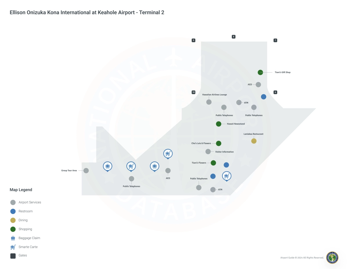 Kona Airport at Keahole KOA | Terminal 2/Level 1 Map